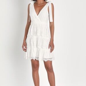 Lulu’s White Lace Tiered Tie-Strap Mini Dress Size XS